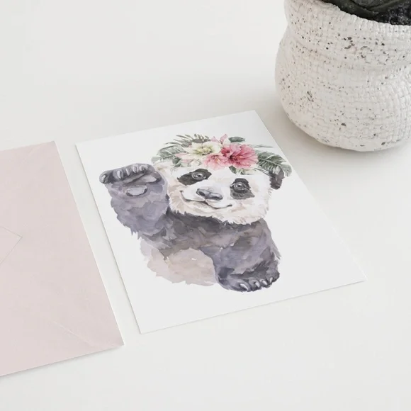 Watercolor Floral Panda Wall Art Illustration Print Poster Card Unframed - Picture 6 of 8